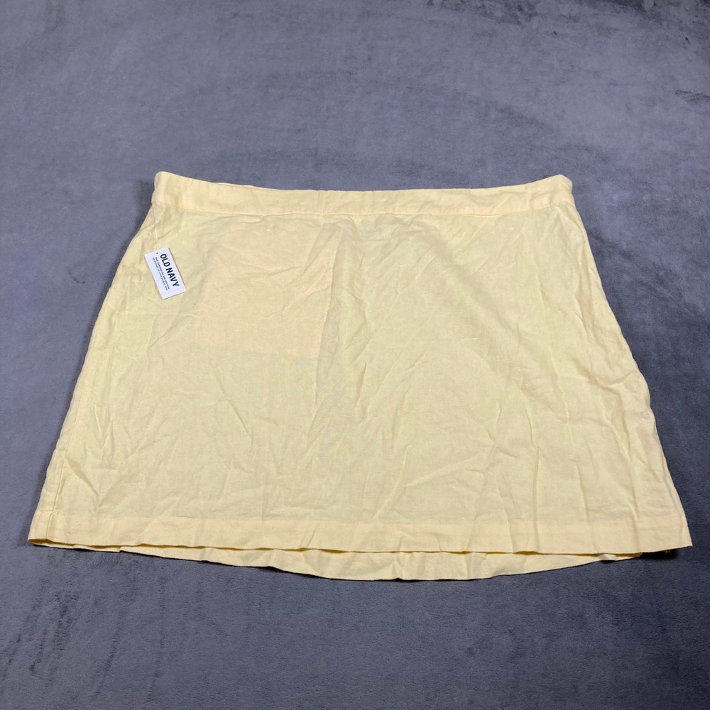 Old Navy Yellow Linen Blend Mini Skirt XL NWT Elastic Back Waist Zip Pocket